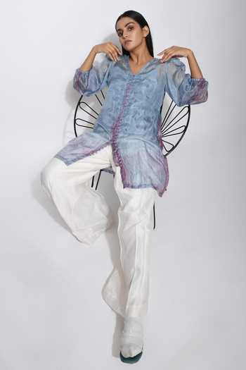 Buy_The Loom Art_Blue Pure Handwoven Silk Shibori Tunic _Online_at_Aza_Fashions