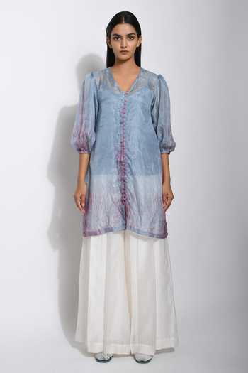 The Loom Art_Blue Pure Handwoven Silk Shibori Tunic _Online_at_Aza_Fashions