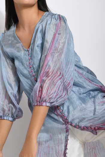 Shop_The Loom Art_Blue Pure Handwoven Silk Shibori Tunic _Online_at_Aza_Fashions
