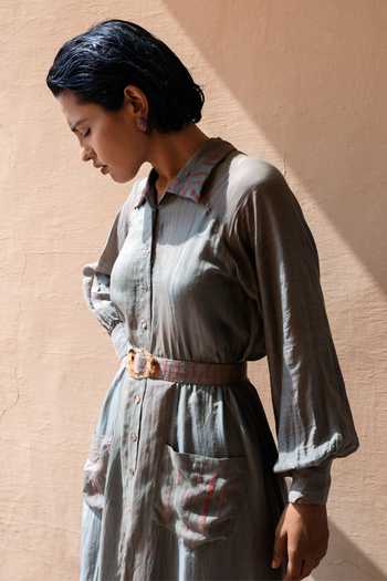 Buy_The Loom Art_Green Pure Handwoven Silk Shibori Dress _Online_at_Aza_Fashions