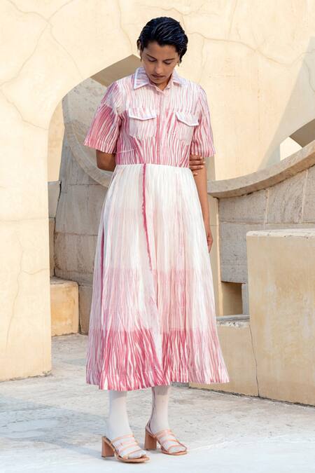 The Loom Art White Handwoven Chanderi Silk Shibori Dress   2