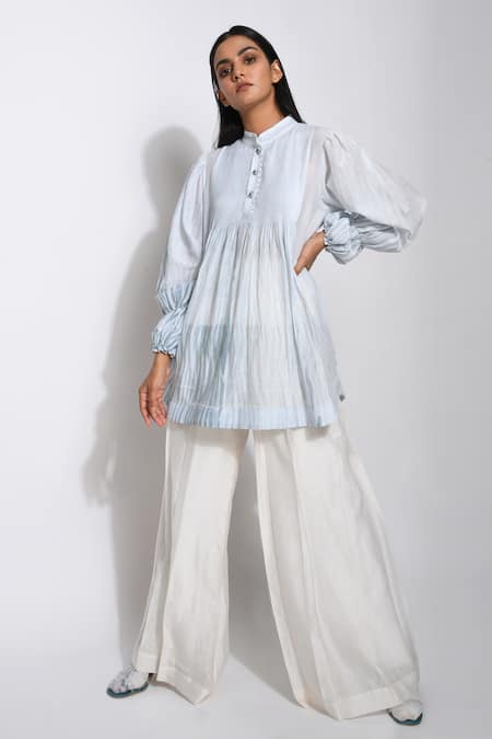 The Loom Art_Blue Cotton Silk Shibori Tunic _Online_at_Aza_Fashions