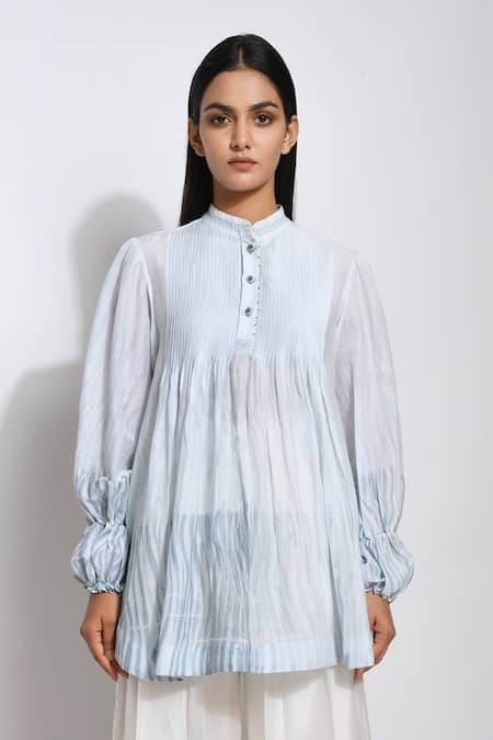 Shop_The Loom Art_Blue Cotton Silk Shibori Tunic _Online_at_Aza_Fashions
