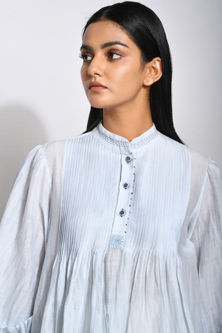 The Loom Art_Blue Cotton Silk Shibori Tunic _at_Aza_Fashions
