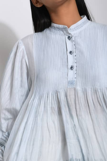 Buy_The Loom Art_Blue Cotton Silk Shibori Tunic 