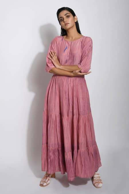 The Loom Art Pink Handwoven Cotton Silk Shibori Dress