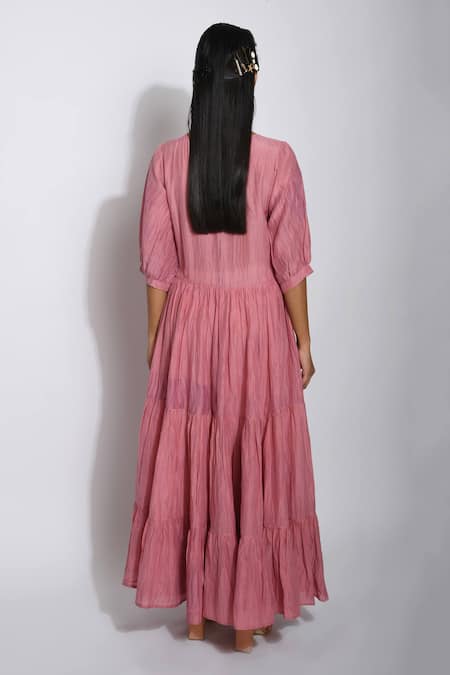 Shop The Loom Art Pink Handwoven Cotton Silk Shibori Dress at Aza Fashions Shop_The Loom Art_Pink Handwoven Cotton Silk Shibori Dress _at_Aza_Fashions