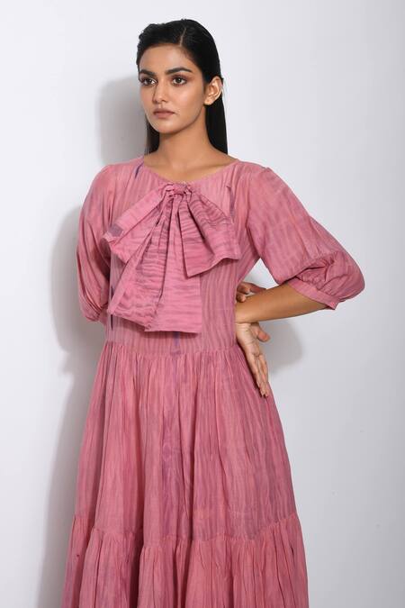 Shop The Loom Art Pink Handwoven Cotton Silk Shibori Dress Online at Aza Fashions Shop_The Loom Art_Pink Handwoven Cotton Silk Shibori Dress _Online_at_Aza_Fashions