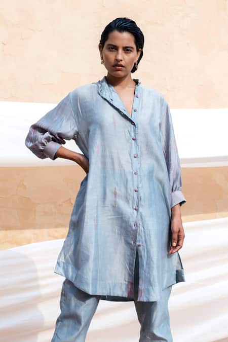 The Loom Art Blue Chanderi Silk Shibori Tunic