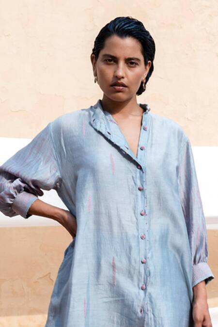 Buy_The Loom Art_Blue Chanderi Silk Shibori Tunic _Online_at_Aza_Fashions