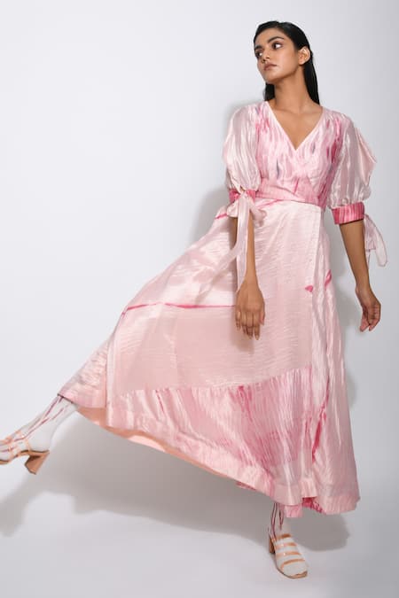 The Loom Art Pink Pure Handwoven Dupion Silk Shibori Dress