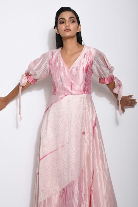 Shop The Loom Art Pink Pure Handwoven Dupion Silk Shibori Dress Online at Aza Fashions Shop_The Loom Art_Pink Pure Handwoven Dupion Silk Shibori Dress _Online_at_Aza_Fashions
