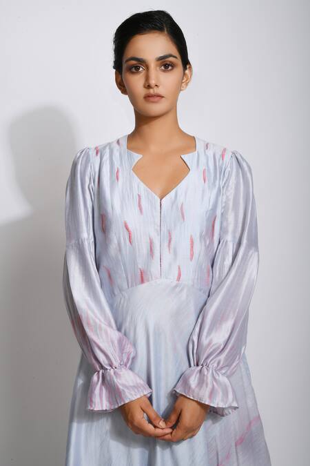 Buy_The Loom Art_Blue Pure Handwoven Silk Shibori Dress _Online_at_Aza_Fashions