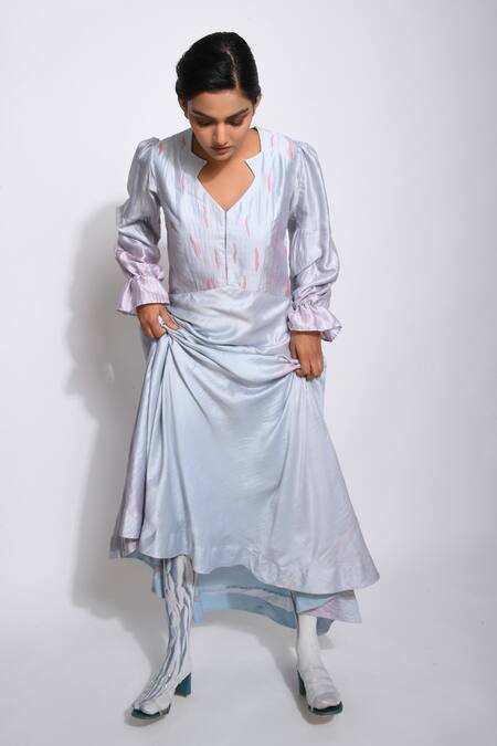 Shop_The Loom Art_Blue Pure Handwoven Silk Shibori Dress _Online_at_Aza_Fashions