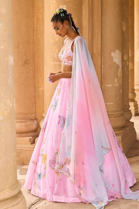 Buy Lashkaraa Pink Velvet, Satin, Chiffon Sequins, Floral Cutdana Embroidered Lehenga Set Online at Aza Fashions Buy_Lashkaraa_Pink Velvet, Satin, Chiffon Sequins, Floral Cutdana Embroidered Lehenga Set_Online_at_Aza_Fashions