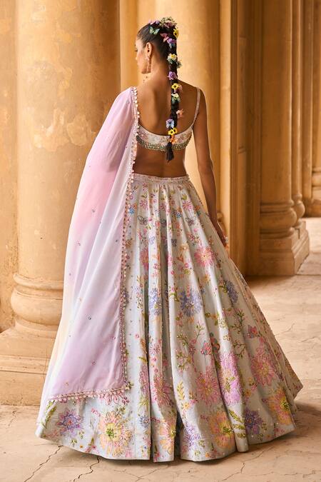 Shop Lashkaraa Blue Velvet, Satin, Chiffon Sequins, Cut Work Floral Embroidered Lehenga Set at Aza Fashions Shop_Lashkaraa_Blue Velvet, Satin, Chiffon Sequins, Cut Work Floral Embroidered Lehenga Set_at_Aza_Fashions