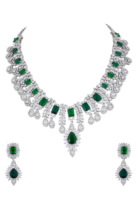 Anayah Jewellery Silver Rhodium Studded Necklace Set