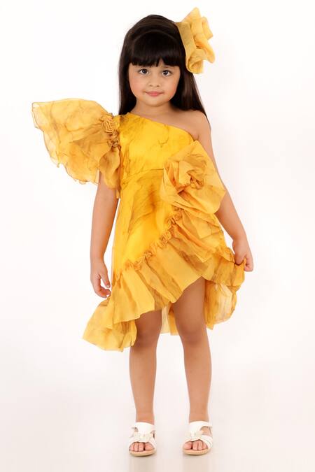 Lil Angels Yellow Tiered Ruffle Dress 