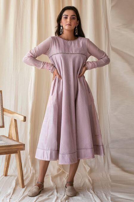 Taro_Purple Chanderi Silk Round Dress _Online_at_Aza_Fashions