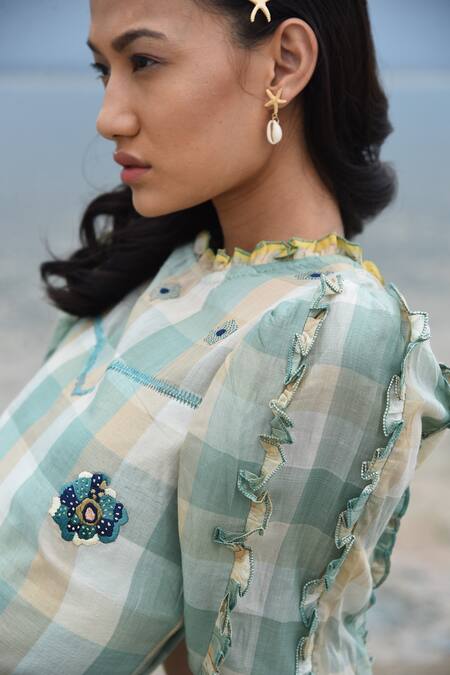 Shop The Loom Art Yellow Handwoven Silk Round Checkered Dress Online at Aza Fashions Shop_The Loom Art_Yellow Handwoven Silk Round Checkered Dress _Online_at_Aza_Fashions