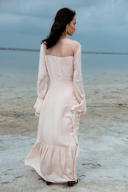 Shop The Loom Art Pink Cotton , Organza Round Maxi Dress at Aza Fashions Shop_The Loom Art_Pink Cotton , Organza Round Maxi Dress _at_Aza_Fashions