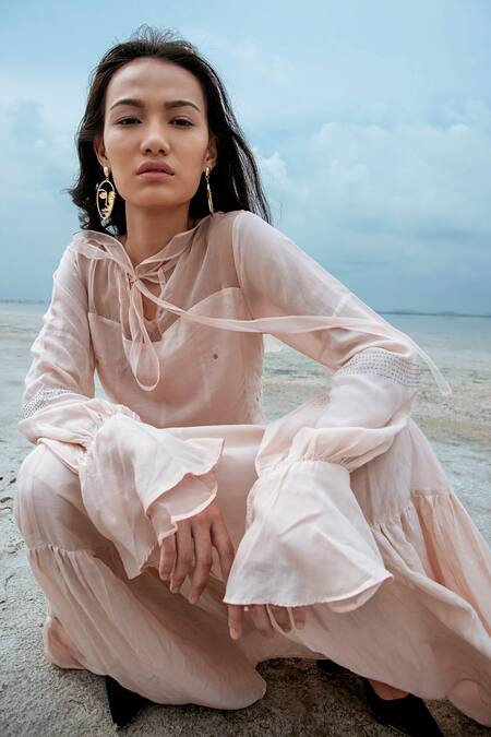Shop The Loom Art Pink Cotton , Organza Round Maxi Dress Online at Aza Fashions Shop_The Loom Art_Pink Cotton , Organza Round Maxi Dress _Online_at_Aza_Fashions