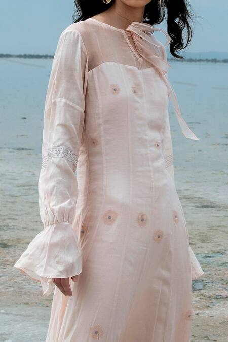 The Loom Art Pink Cotton , Organza Round Maxi Dress at Aza Fashions The Loom Art_Pink Cotton , Organza Round Maxi Dress _at_Aza_Fashions