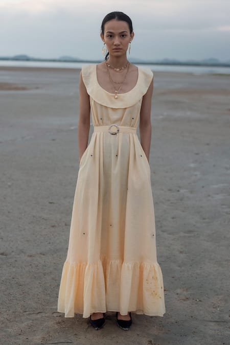 Buy The Loom Art Yellow Handwoven Cotton Silk Boat Maxi Dress Online at Aza Fashions Buy_The Loom Art_Yellow Handwoven Cotton Silk Boat Maxi Dress _Online_at_Aza_Fashions