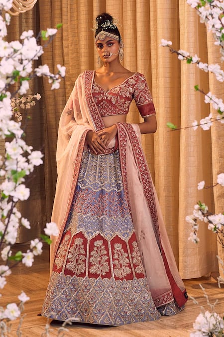 Buy Navy Blue and Pink Banarasi silk Indian wedding lehenga in UK, USA and  Canada