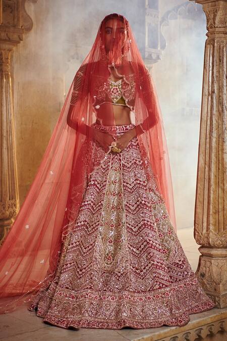 Jigar & Nikita Purple Floral Sweetheart Neck Embroidered Bridal Lehenga Set