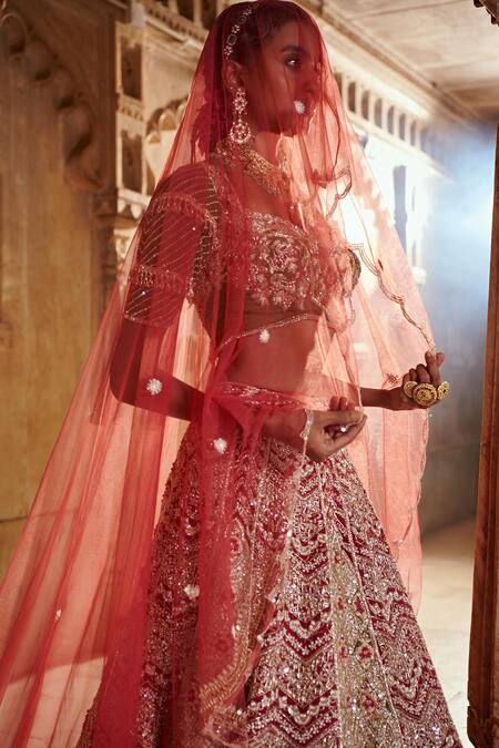 Shop_Jigar & Nikita_Purple Floral Sweetheart Neck Embroidered Bridal Lehenga Set_at_Aza_Fashions