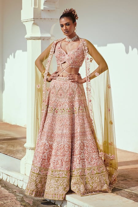 Light Brown Georgette Bridal Lehenga Choli with Resham and Jari Embroi –  Ethnos