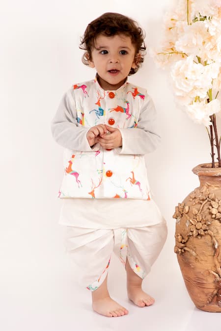 Little Bansi Cotton Printed Bundi & Kurta Set 