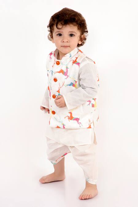 Buy Little Bansi White Cotton Printed Bundi And Kurta Set Online at Aza Fashions Buy_Little Bansi_White Cotton Printed Bundi And Kurta Set _Online_at_Aza_Fashions