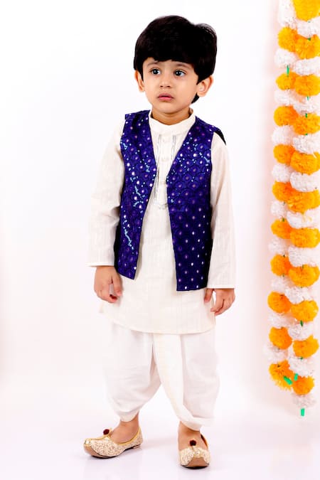 Little Bansi Blue Mirror Embroidered Kurta Set 
