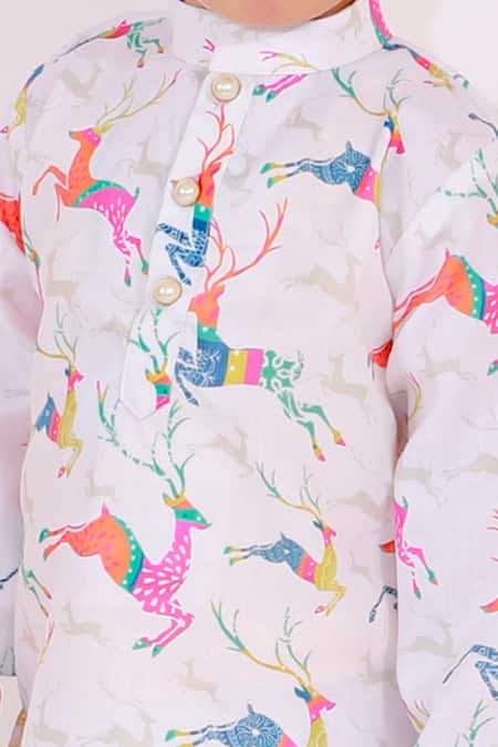 Shop Little Bansi White Cotton Animal Print Kurta Set Online at Aza Fashions Shop_Little Bansi_White Cotton Animal Print Kurta Set _Online_at_Aza_Fashions