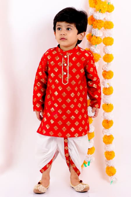 Little Bansi Floral Woven Kurta & Dhoti Pant Set 