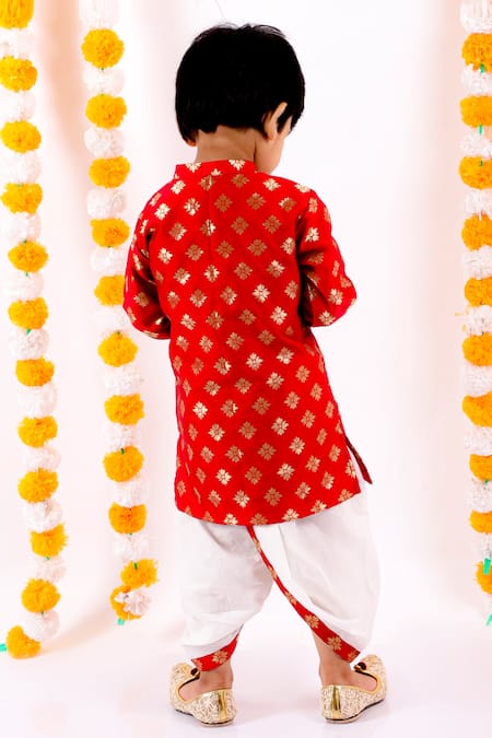 Little Bansi Floral Woven Kurta & Dhoti Pant Set 
