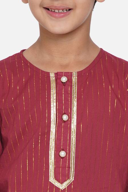 Little Bansi_Maroon Cotton Kurta And Dhoti Pant Set _at_Aza_Fashions