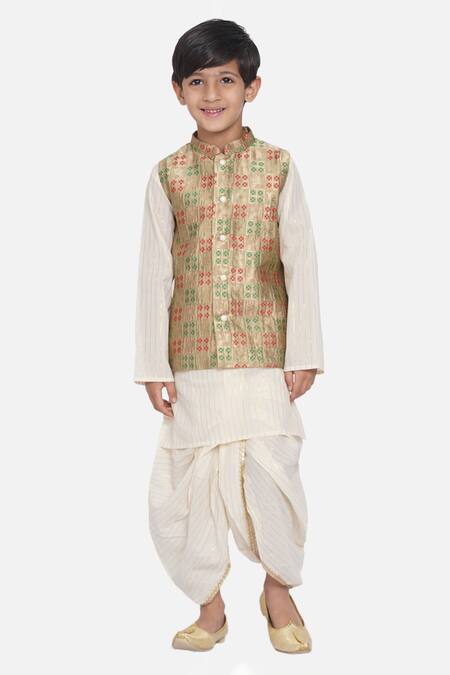Shop Little Bansi Beige Cotton Embroidery Banarasi Bundi Dhoti Pant Set Online at Aza Fashions Shop_Little Bansi_Beige Cotton Embroidery Banarasi Bundi Dhoti Pant Set _Online_at_Aza_Fashions