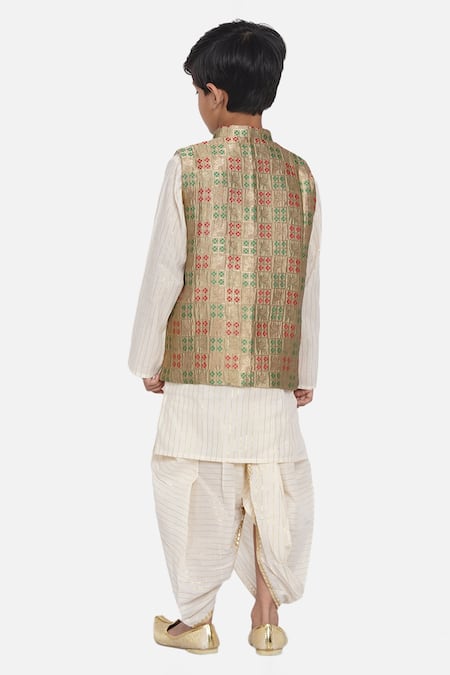 Shop Little Bansi Beige Cotton Embroidery Banarasi Bundi Dhoti Pant Set at Aza Fashions Shop_Little Bansi_Beige Cotton Embroidery Banarasi Bundi Dhoti Pant Set _at_Aza_Fashions