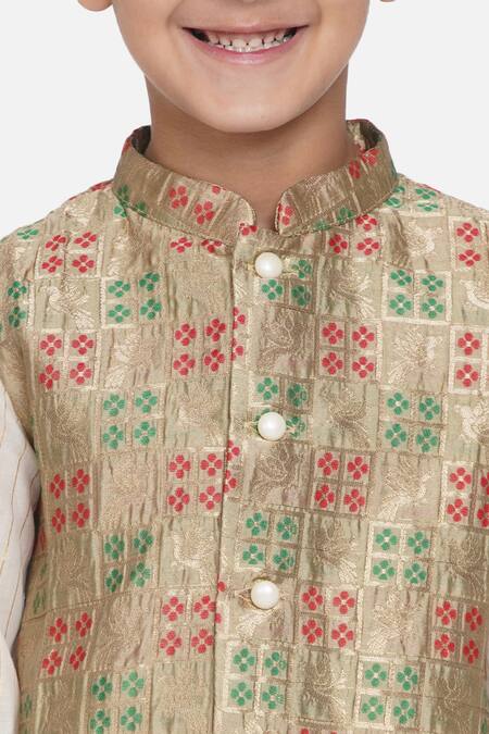 Little Bansi Beige Cotton Embroidery Banarasi Bundi Dhoti Pant Set at Aza Fashions Little Bansi_Beige Cotton Embroidery Banarasi Bundi Dhoti Pant Set _at_Aza_Fashions