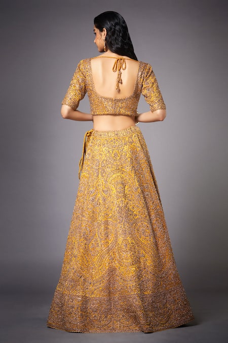 Shop RI.Ritu Kumar Yellow Lehenga And Blouse Silk Lining & Dupatta Brocade Jamawar Bridal Set at Aza Fashions Shop_RI.Ritu Kumar_Yellow Lehenga And Blouse Silk Lining & Dupatta Brocade Jamawar Bridal Set _at_Aza_Fashions