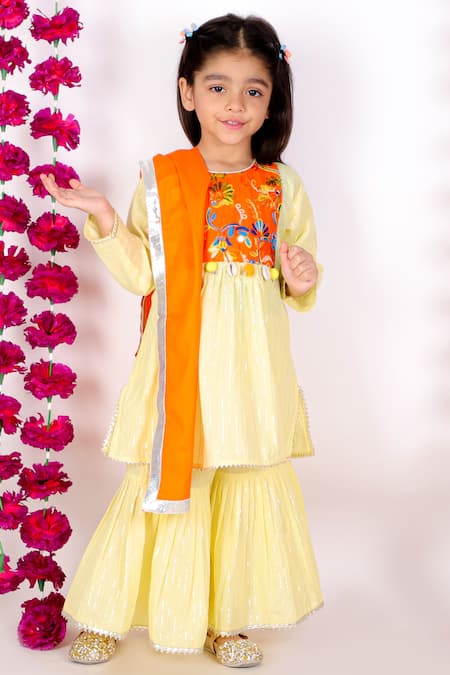 Little Bansi Cotton Lurex Striped Kurta Sharara Set 