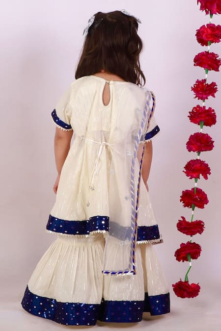 Shop_Little Bansi_Beige Cotton, Lurex, Chiffon Embroidery, Mirrors, Embellished Kurta Sharara Set _at_Aza_Fashions