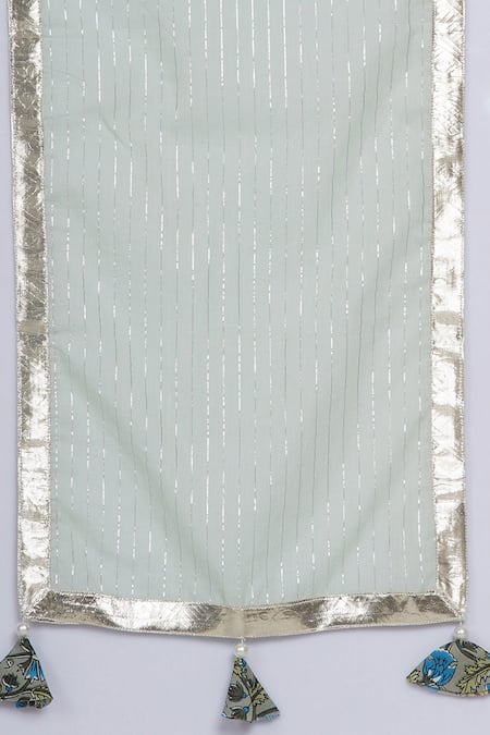 Shop_Little Bansi_Green Cotton Sequins, Embroidery, Tassels Floral Print Kurta Palazzo Set _Online_at_Aza_Fashions