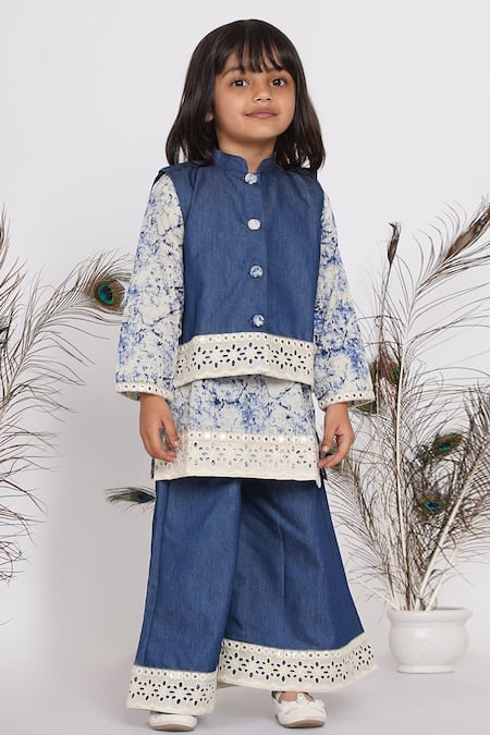 Little Bansi Lace Patch Work Jacket Pant Set 