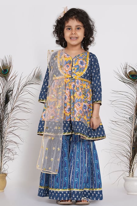 Little Bansi Floral Print Kurta Sharara Set 
