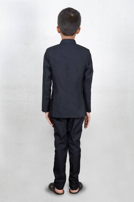 Shop Little Brats Black Viscose Embroidery Placement Jacket And Pant Set at Aza Fashions Shop_Little Brats_Black Viscose Embroidery Placement Jacket And Pant Set _at_Aza_Fashions