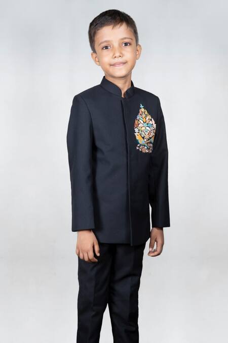 Little Brats Black Viscose Embroidery Placement Jacket And Pant Set Online at Aza Fashions Little Brats_Black Viscose Embroidery Placement Jacket And Pant Set _Online_at_Aza_Fashions